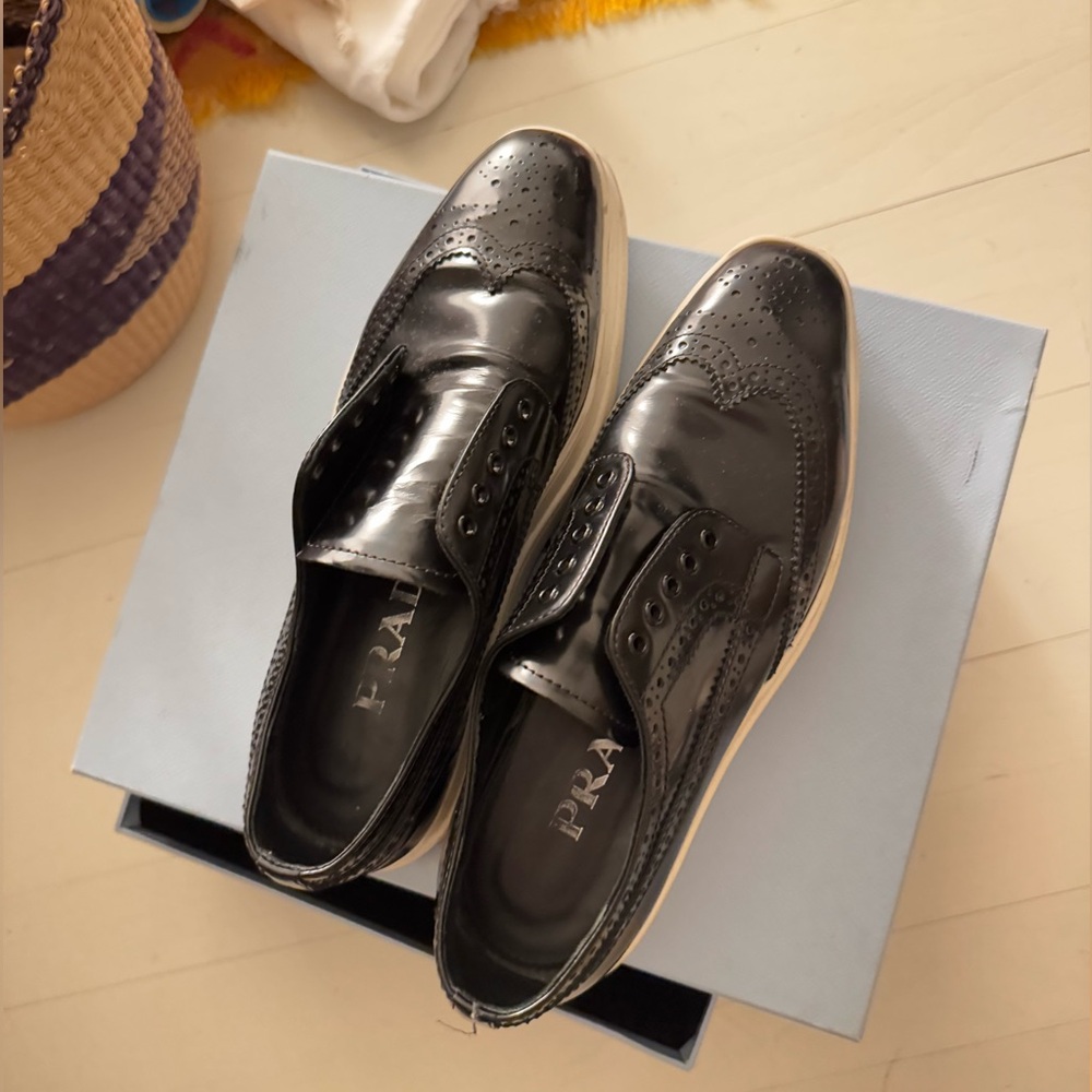 PRADA Spazzolato Oxford Platform Shoes - Picture 2 of 6